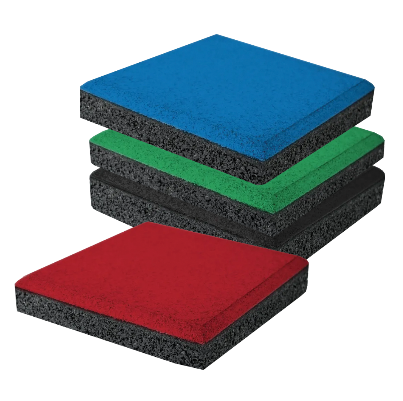 Piso amortiguante o losa de caucho fabricado en hule EPDM reciclado, aglutinado con resina de poliuretano de alta calidad. Modelo: pam001