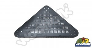 Plataforma metálica cuadrada para juegos infantiles con poste redondo.