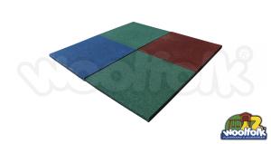 Piso amortiguante o losa de caucho fabricado en hule EPDM reciclado, aglutinado con resina de poliuretano de alta calidad.