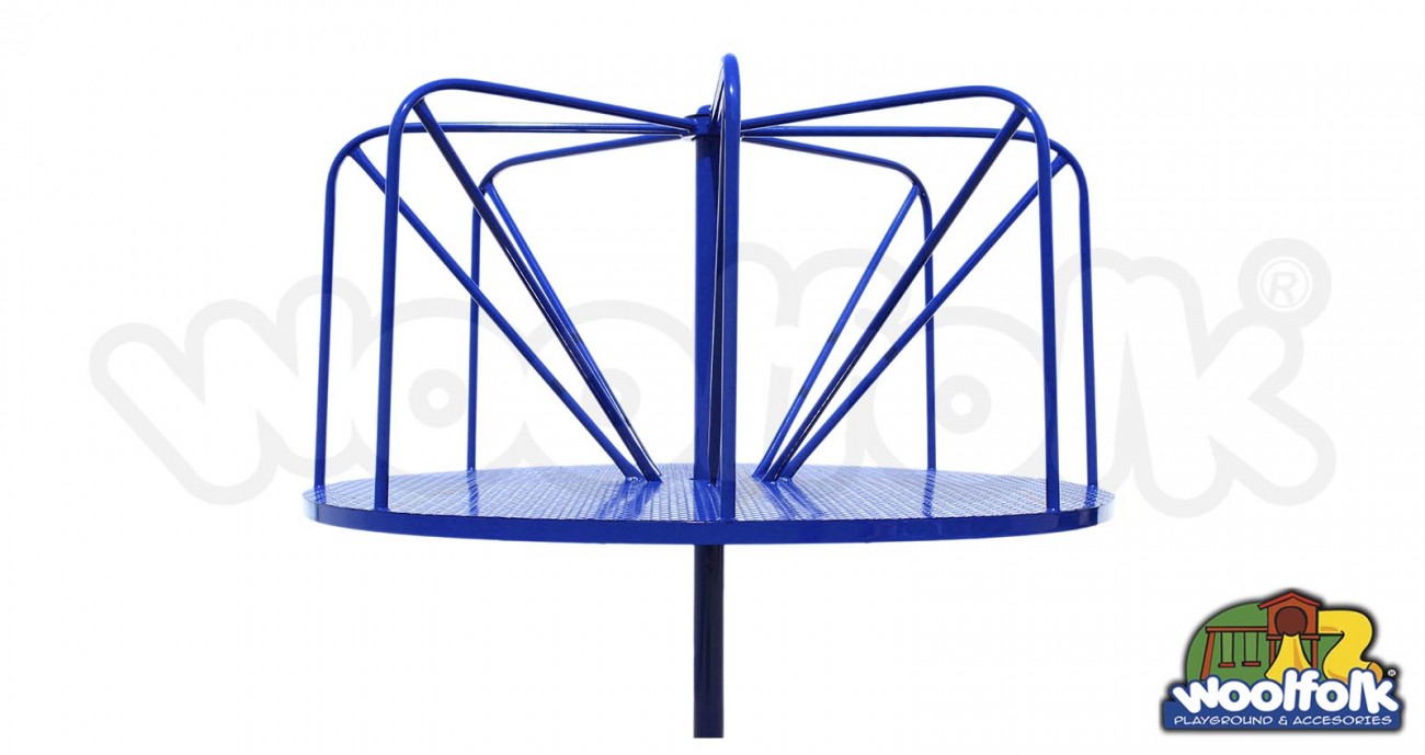 Giratorio metálico infantil tipo carrusel con agarraderas tubulares para auto impulso, fabricado en acero. Modelo: CMM020