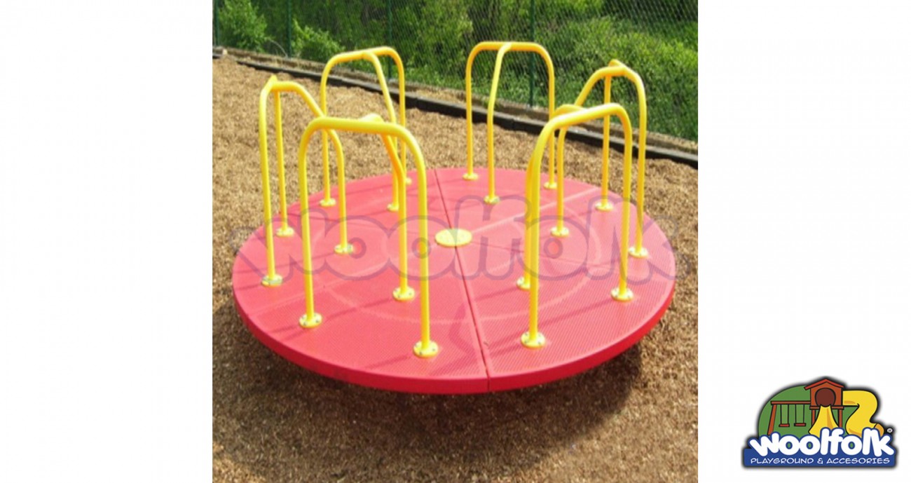 Giratorio metálico infantil tipo carrusel con agarraderas tubulares para auto impulso, fabricado en acero. Modelo: CMM005gr