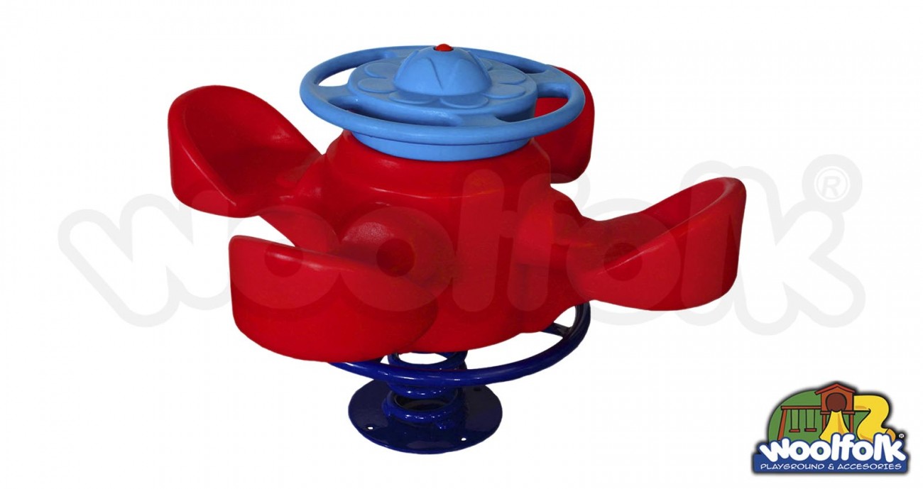 Montable infantil con estructura de plástico y base metálica de carrusel con asientos individuales para 4 niños y volante giratorio central. Modelo: CMM008