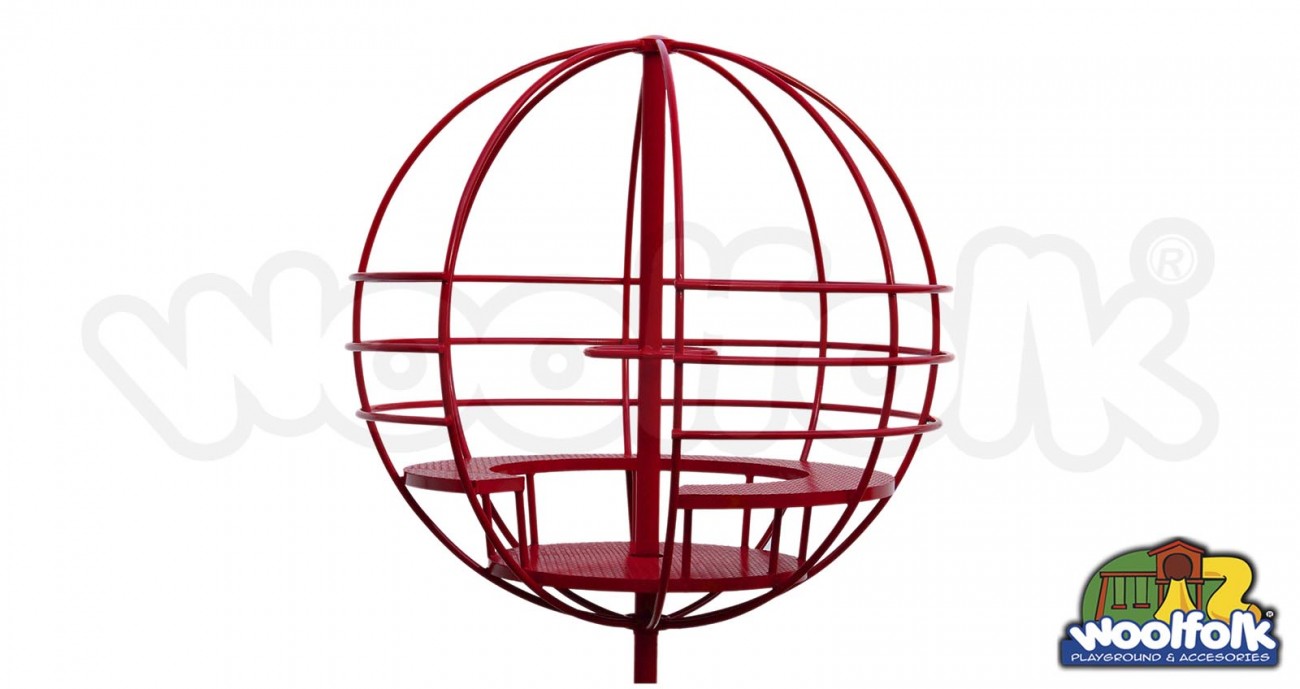 Esfera Giratoria tubular carrusel con asientos tipo banca, respaldo metálico y volante giratorio central. Modelo: CMM021