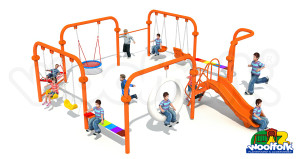 Montable metálico infantil carrusel con asientos individuales y volante giratorio central.-CMC011